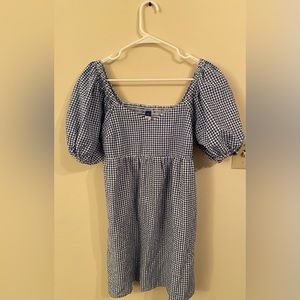 Blue and white extra small checkered off shoulder dress | Old Navy